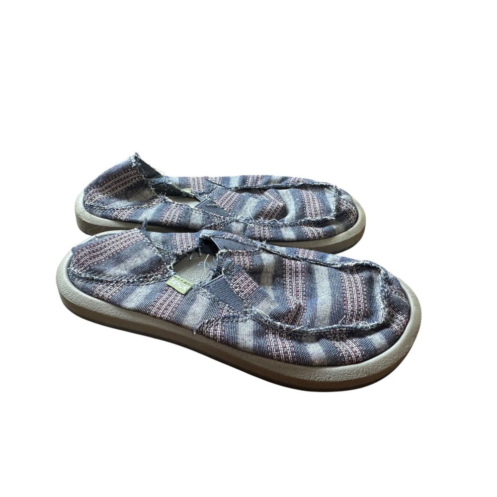 Sanuk Sidewalk Surfer Kids Size 1 Blue Striped Slip On Shoes Good Condition